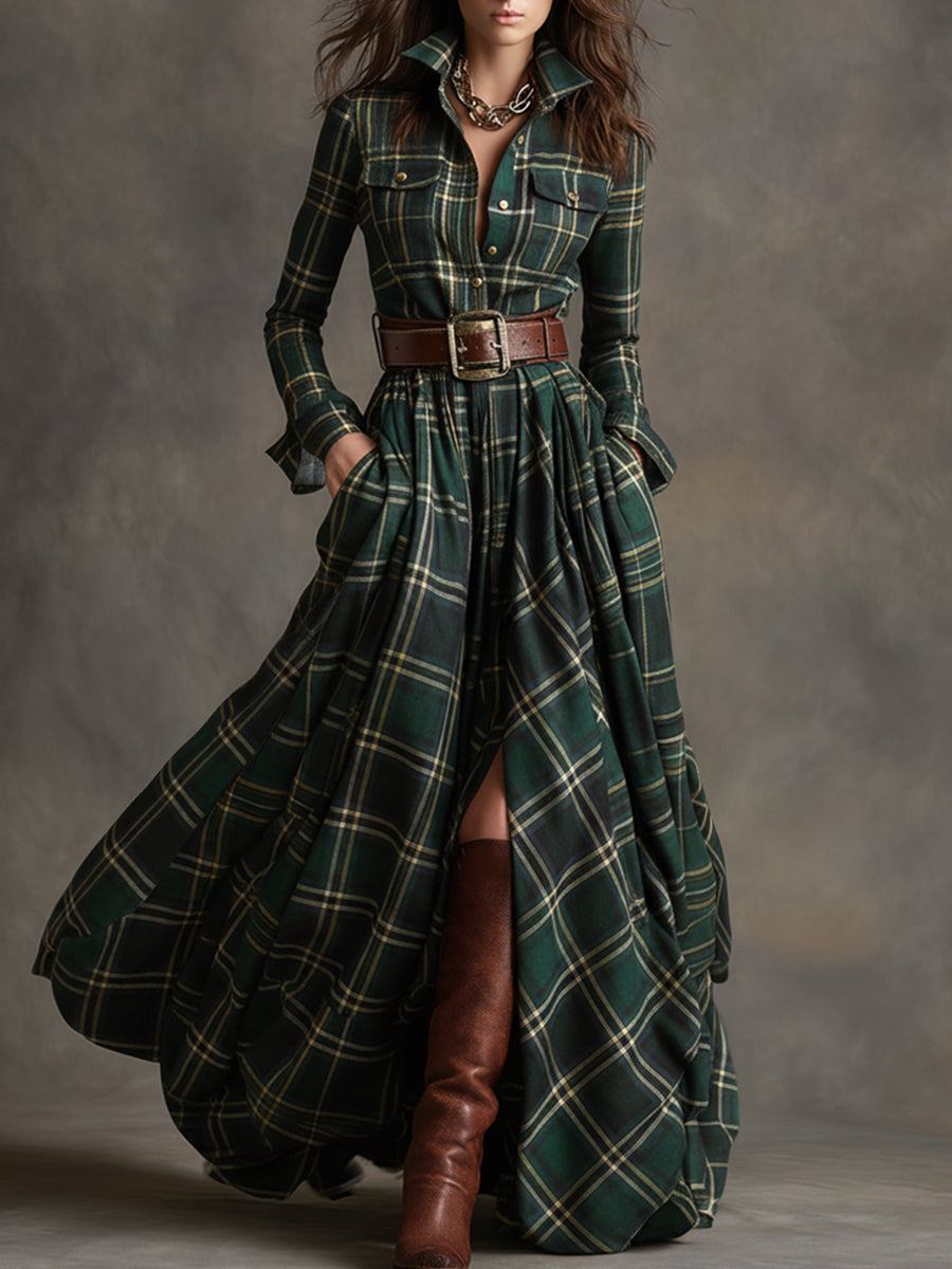 Jordan | Checked Long Sleeve Maxi Dress