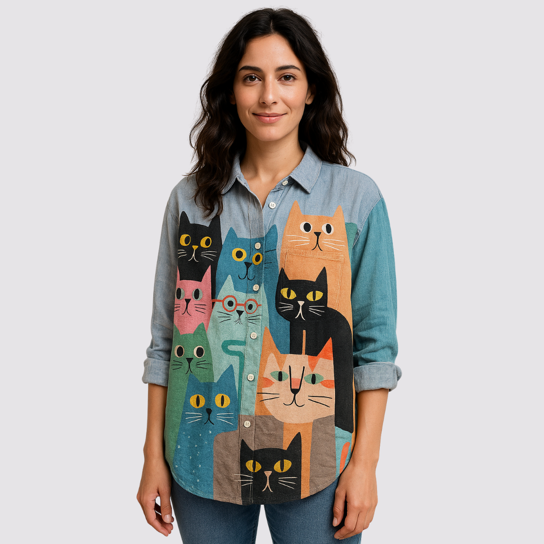 Ella | Artistic Shirt with Cat Print