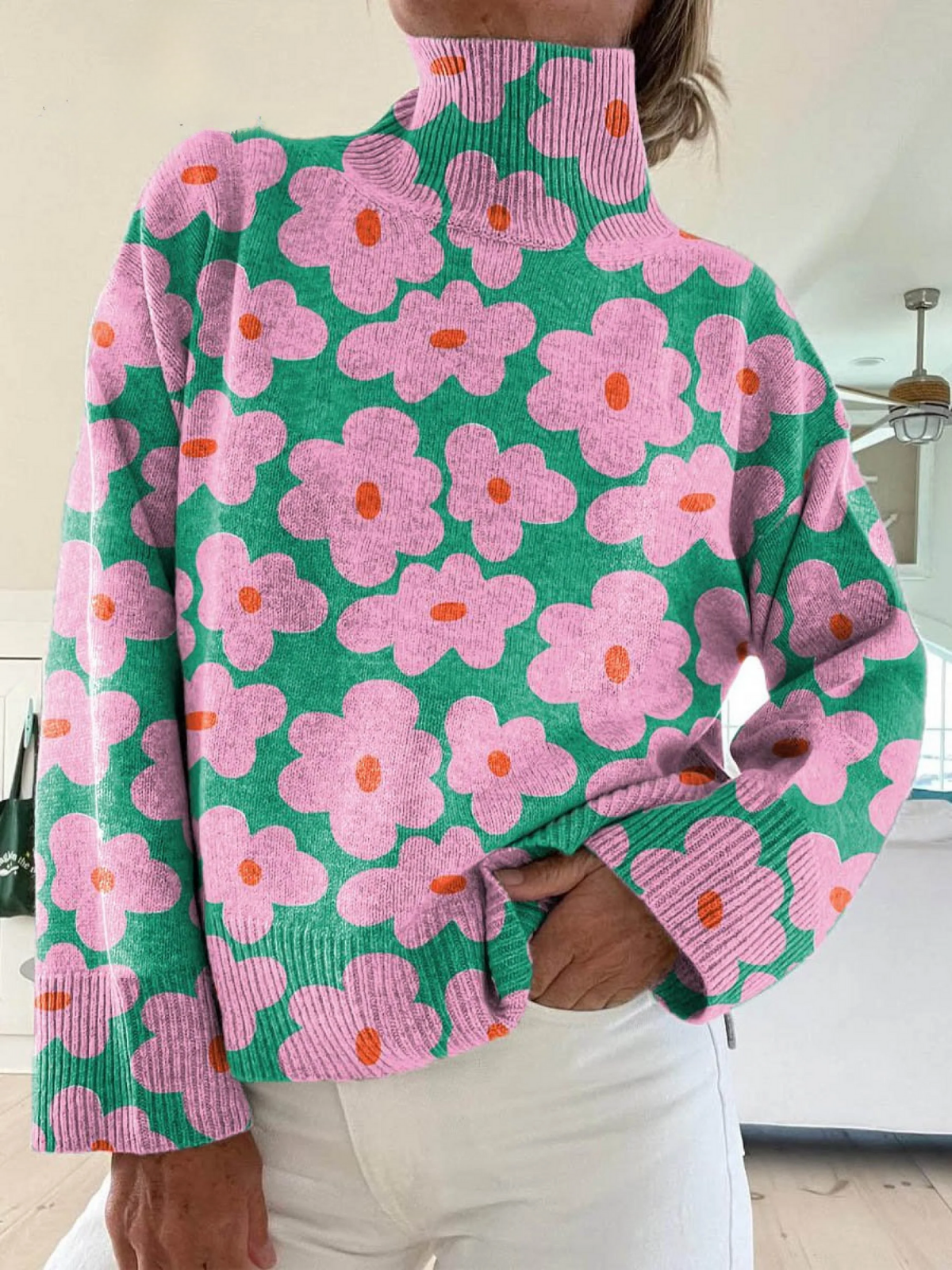 Lily | Floral High Collar Sweater