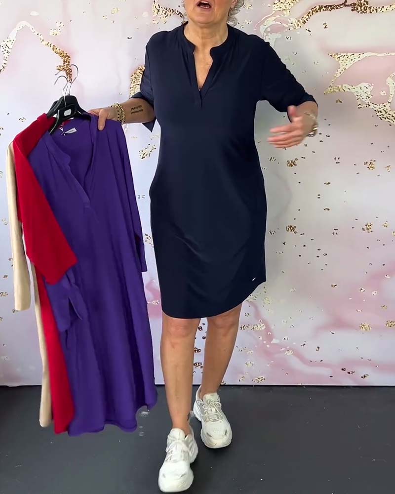 Juliette | Solid Dress with V-Neck