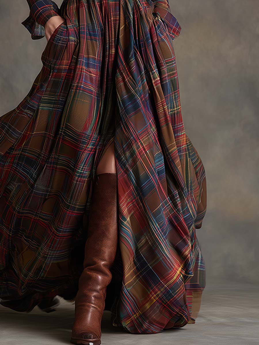 Jordan | Checked Long Sleeve Maxi Dress
