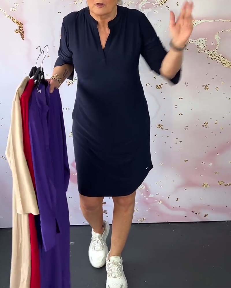 Juliette | Solid Dress with V-Neck