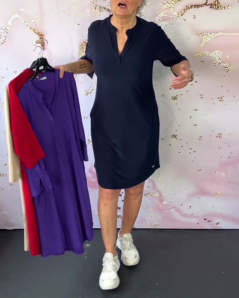 Juliette | Solid Dress with V-Neck