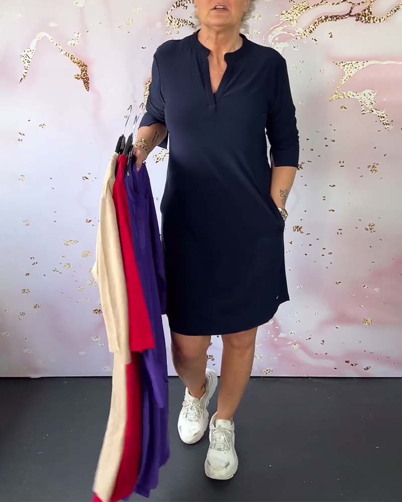 Juliette | Solid Dress with V-Neck