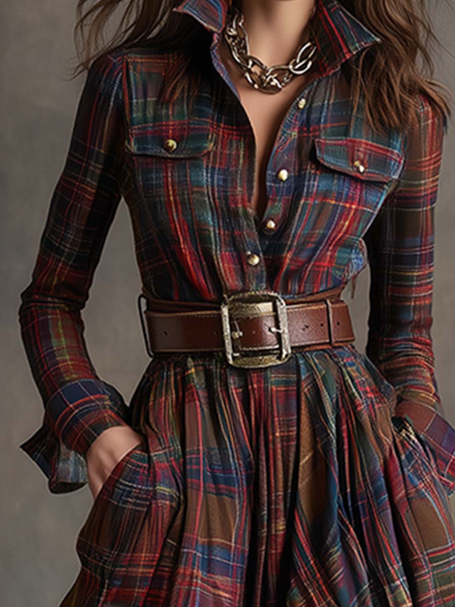 Jordan | Checked Long Sleeve Maxi Dress