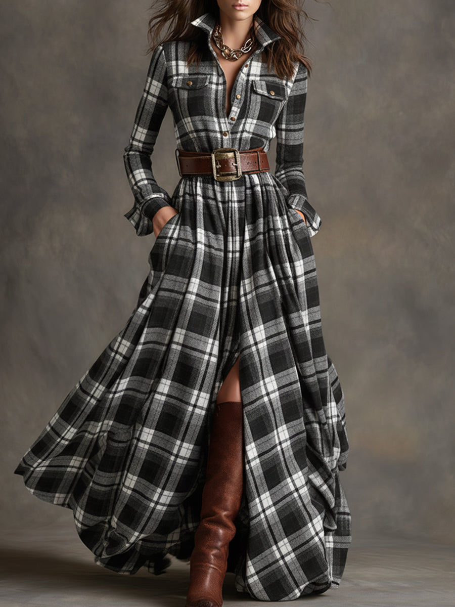 Jordan | Checked Long Sleeve Maxi Dress