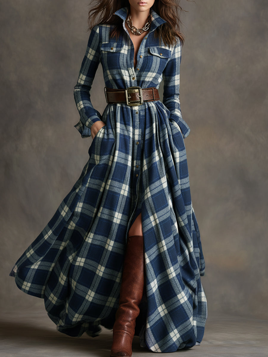 Jordan | Checked Long Sleeve Maxi Dress