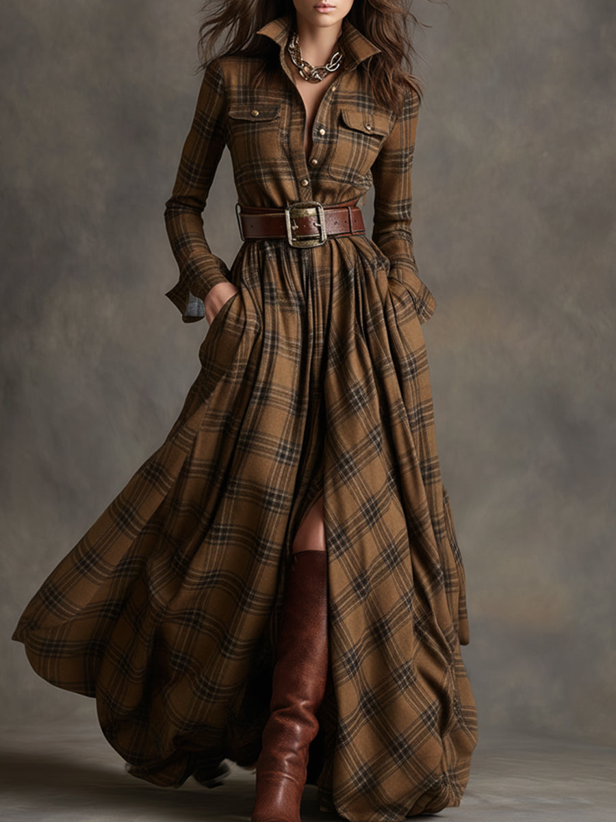 Jordan | Checked Long Sleeve Maxi Dress