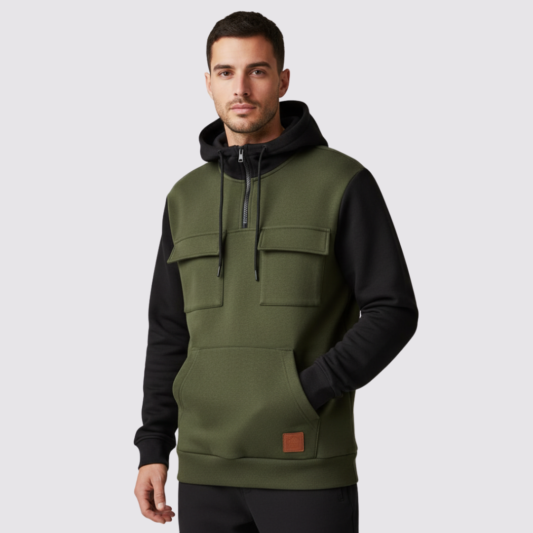 Levi | Casual Hoodie with Pockets and Half Zip