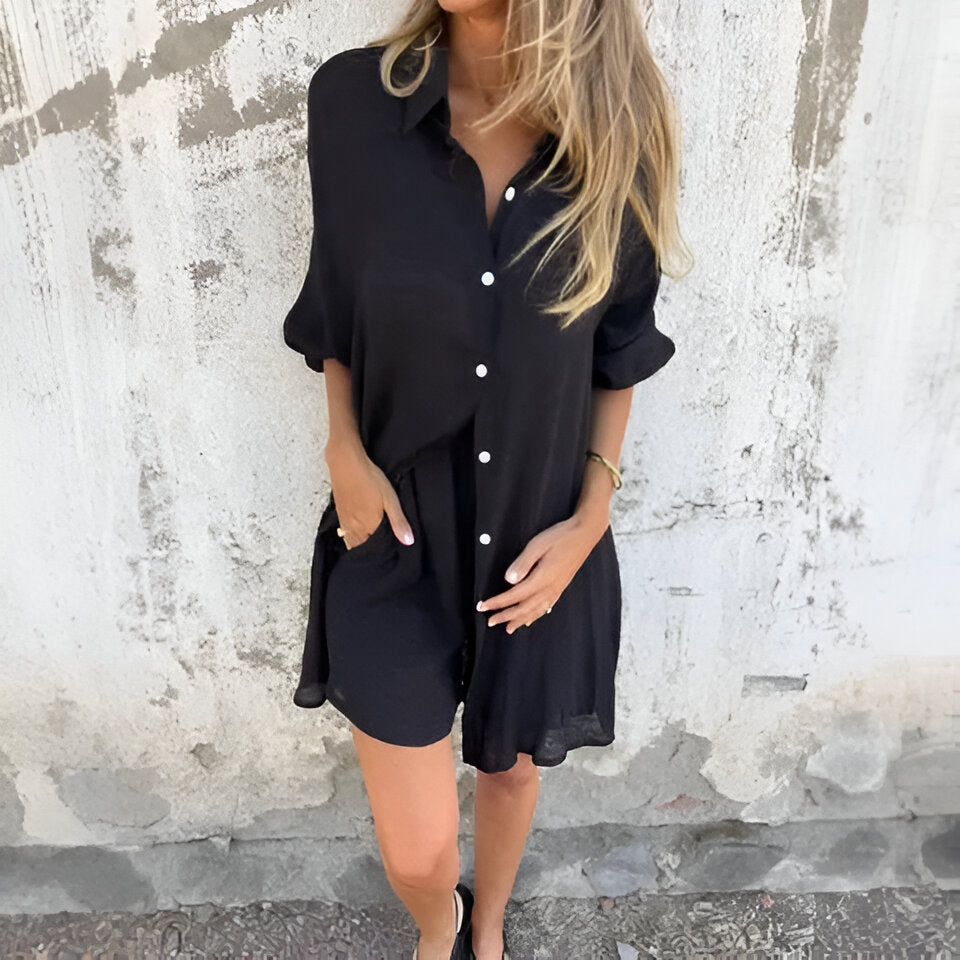Camille | Airy Blouse & Shorts Set in Cotton Look