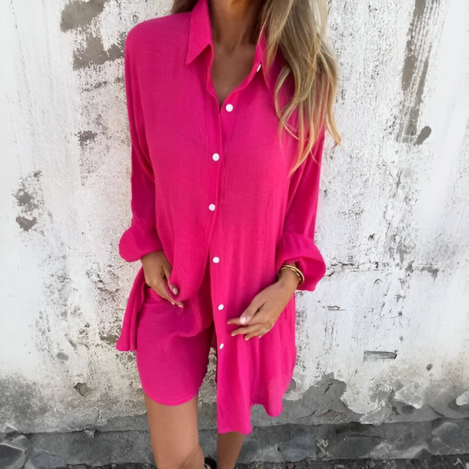Camille | Airy Blouse & Shorts Set in Cotton Look