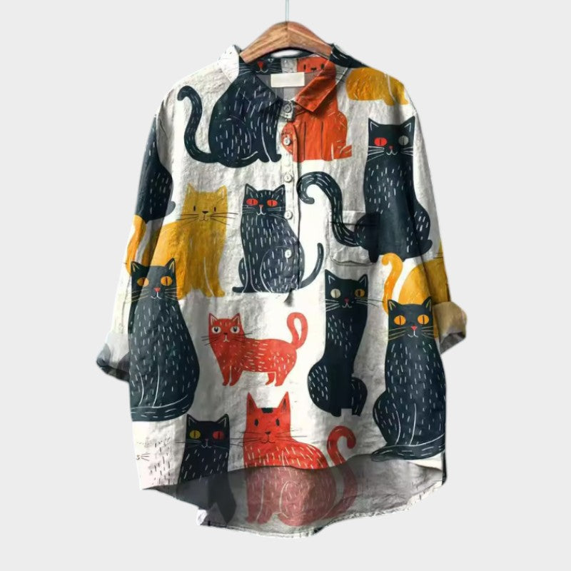 Ella | Artistic Shirt with Cat Print