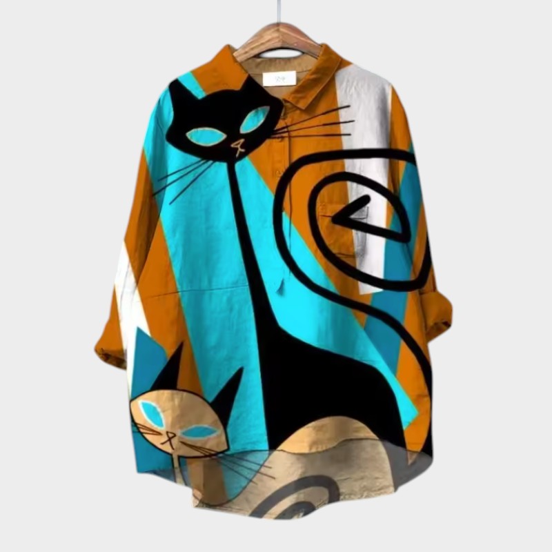 Ella | Artistic Shirt with Cat Print