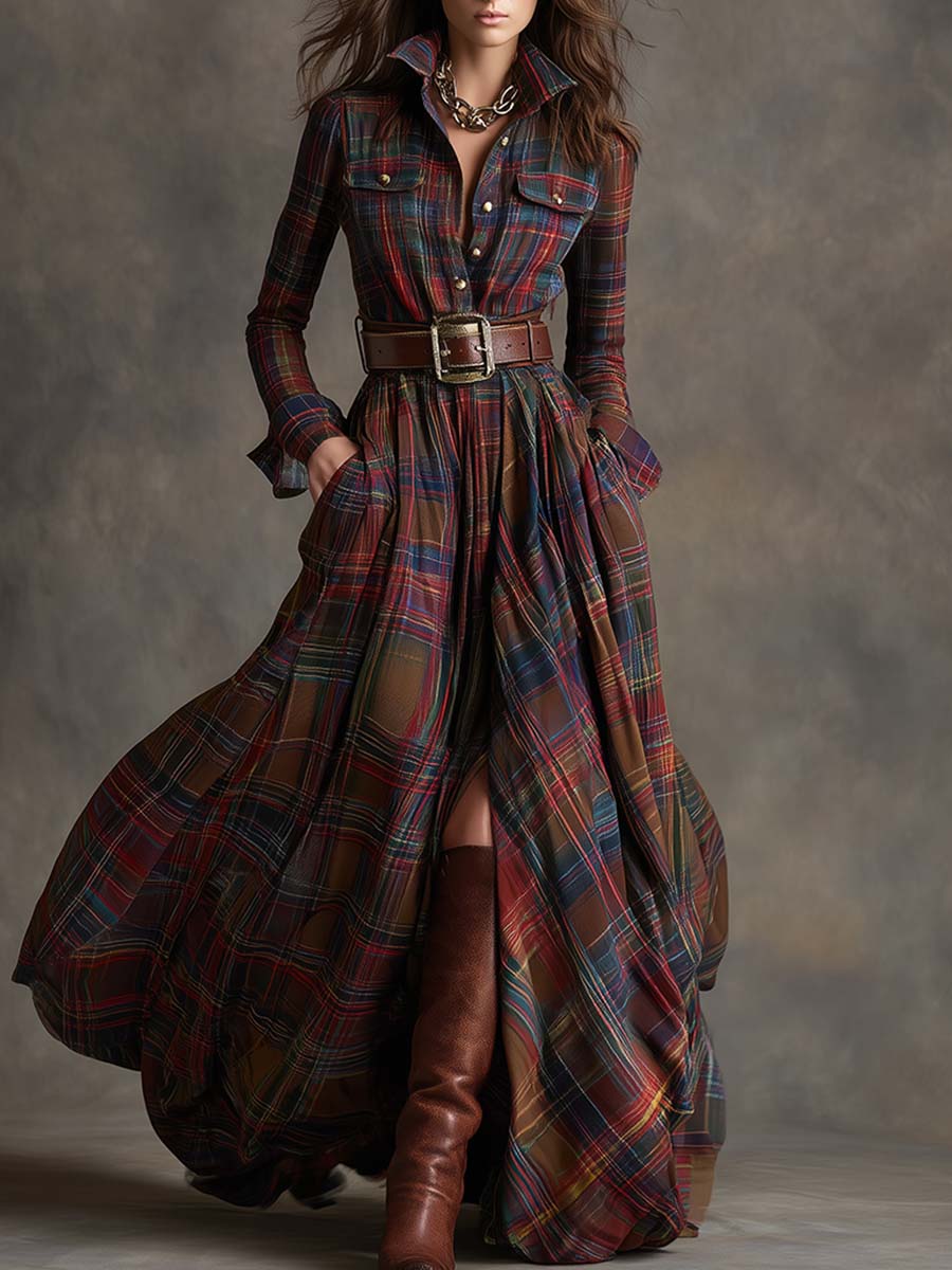 Jordan | Checked Long Sleeve Maxi Dress