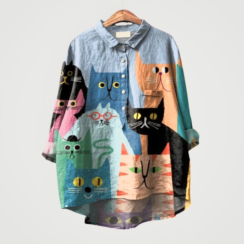 Ella | Artistic Shirt with Cat Print