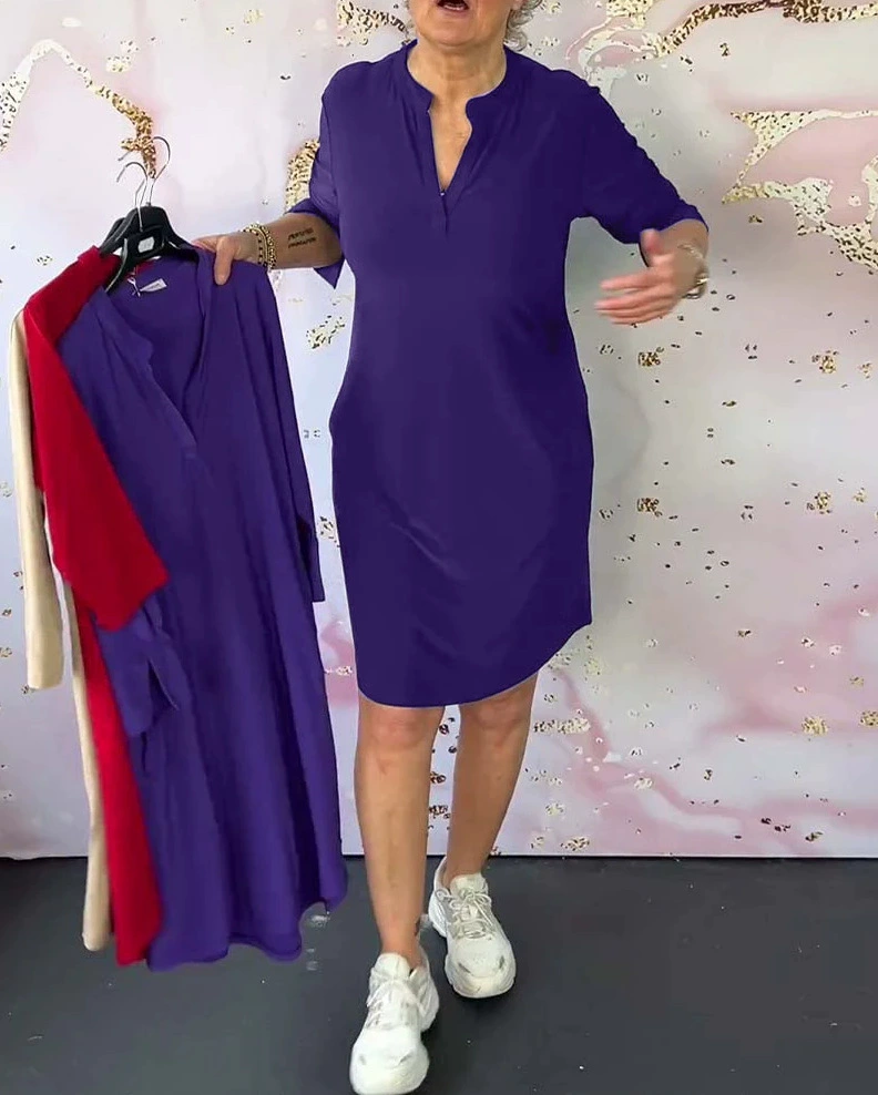 Juliette | Solid Dress with V-Neck